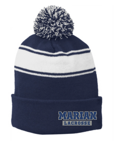 Marian Univ. Custom Sport-Tek Stripe Pom Pom Beanie
