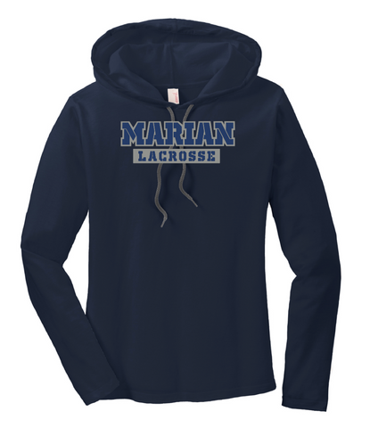 Marian Univ. Custom Ladies 100% Combed Ring Spun Cotton Long Sleeve Hooded T-Shirt